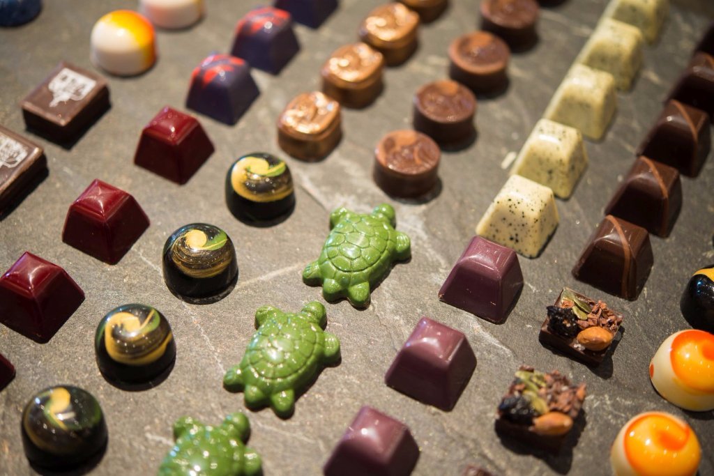 Handmade chocolates in a variety of shapes, The Bakery Café by illy, CIA at Greystone in St. Helena